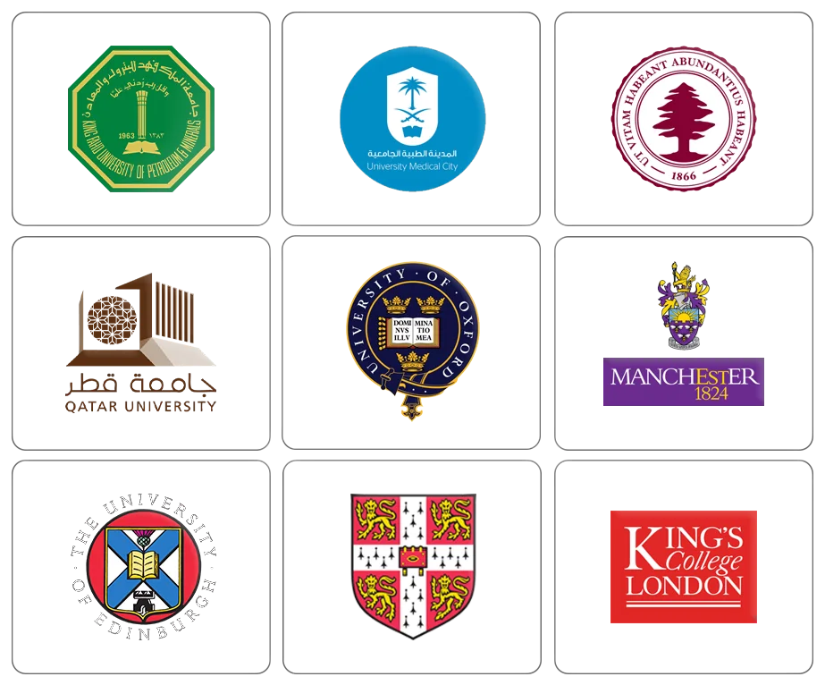 Oxford, Cambridge, Edinburgh, Manchester, King's College London, Qatar University and other university partners